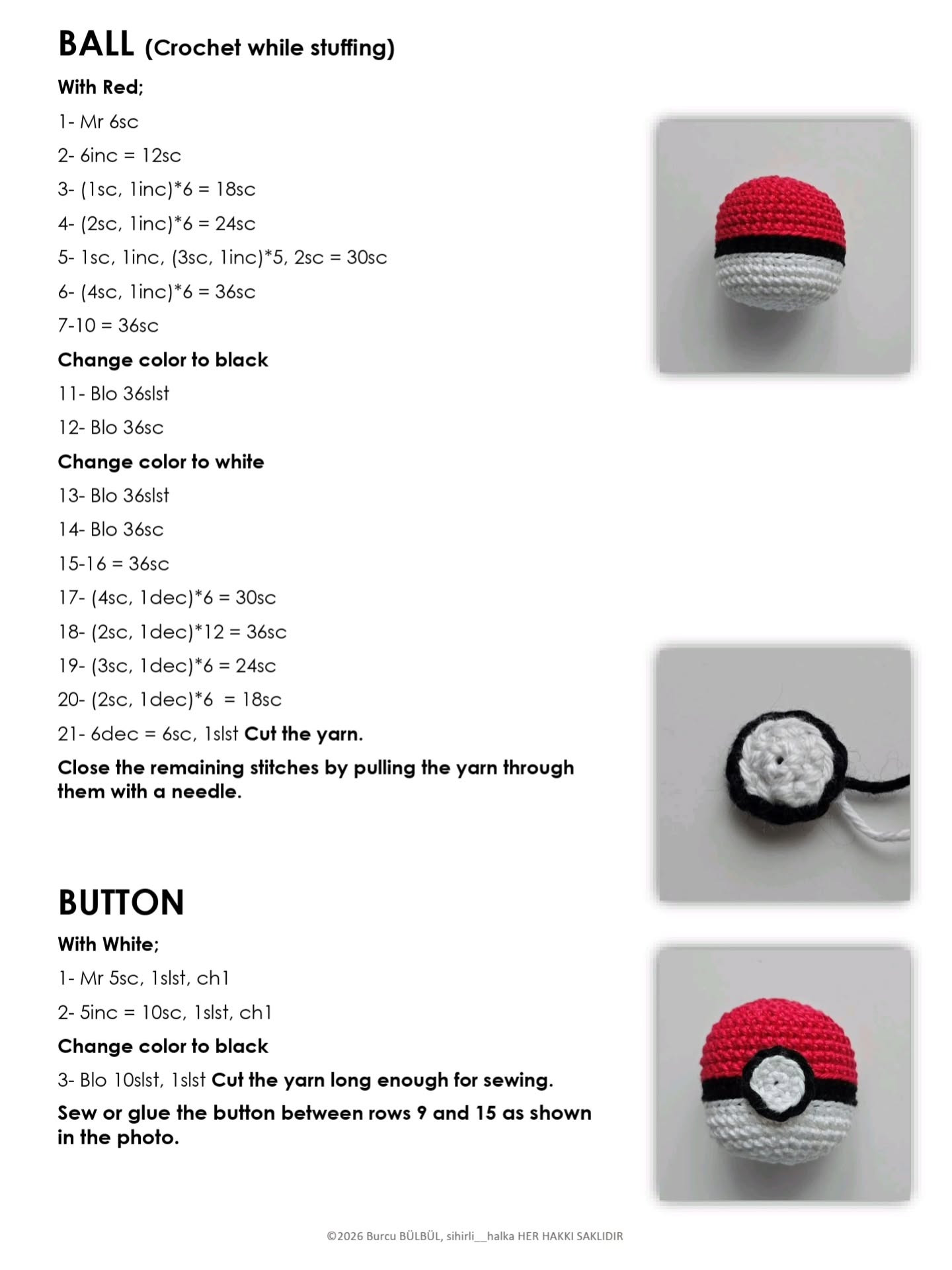 Free Crochet Poke Ball Amigurumi Pattern: Easy Tutorial with Red, White & Black Yarn for Beginners