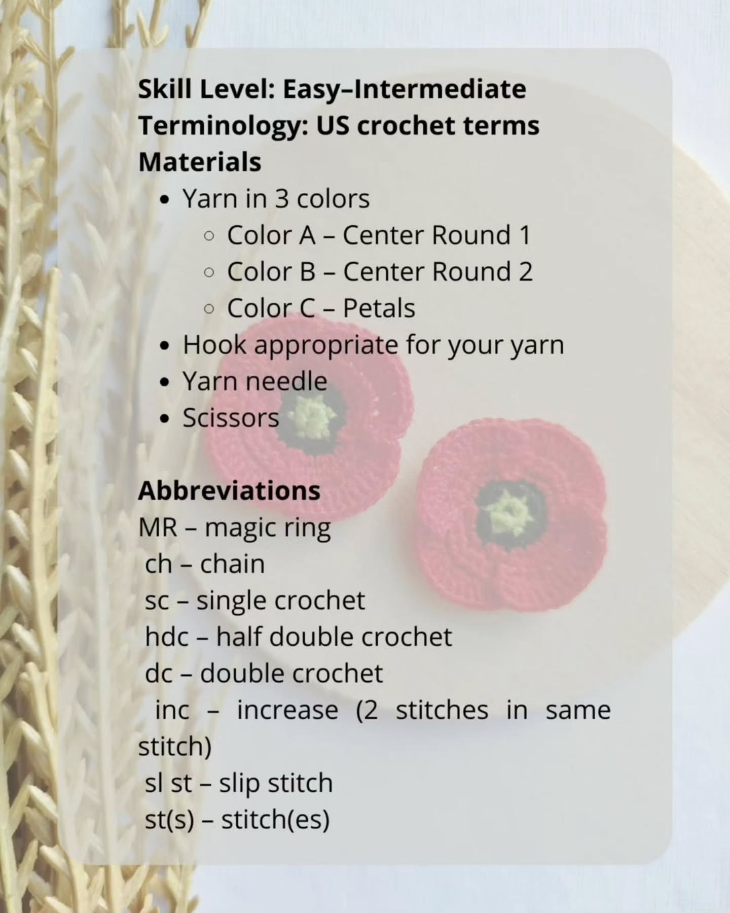 Free Crochet Poppy Flower Pattern: Easy-Intermediate Guide for Red, Black & Green Yarn