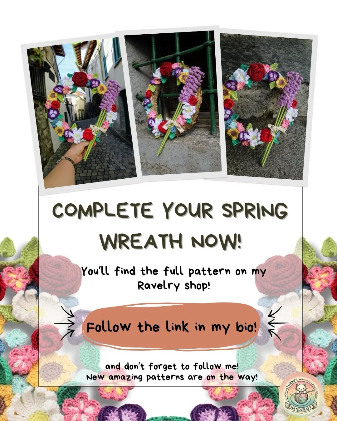 Free Crochet Spring Flowers Pattern: Roses, Sunflowers, Pansies by Tobbys Handcraft