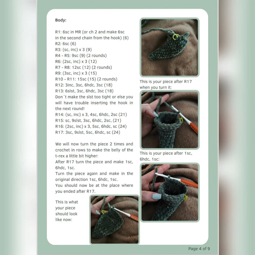 Free Crochet T-Rex Amigurumi Pattern: Green Chenille Yarn Low-Sew Dinosaur Tutorial