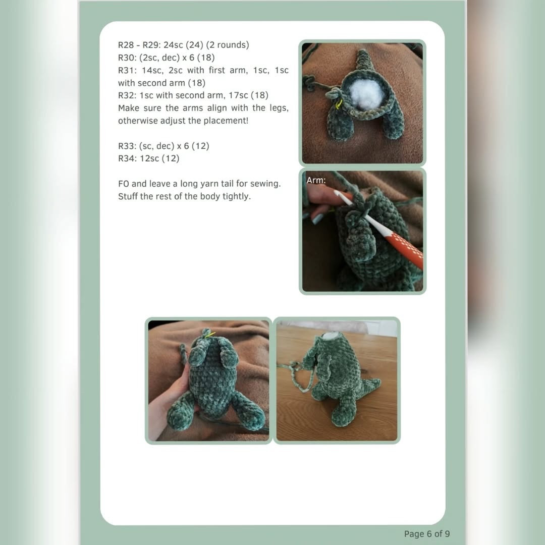 Free Crochet T-Rex Amigurumi Pattern: Green Chenille Yarn Low-Sew Dinosaur Tutorial