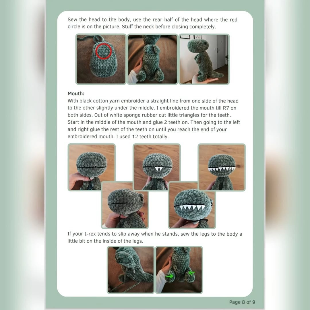 Free Crochet T-Rex Amigurumi Pattern: Green Chenille Yarn Low-Sew Dinosaur Tutorial