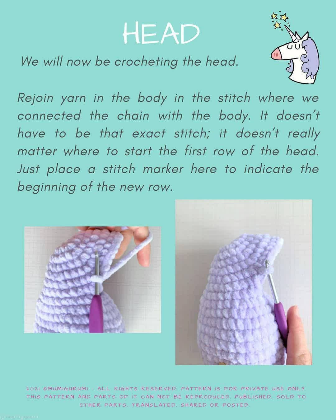 Free Crochet Unicorn Amigurumi Pattern Part 2 - Purple Head Tutorial