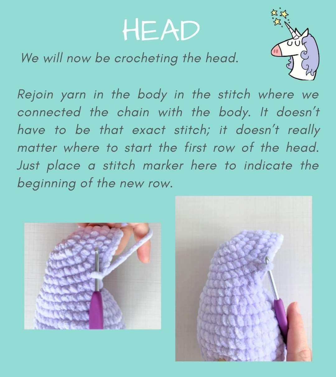 Free Crochet Unicorn Amigurumi Pattern Part 2 - Purple Head Tutorial