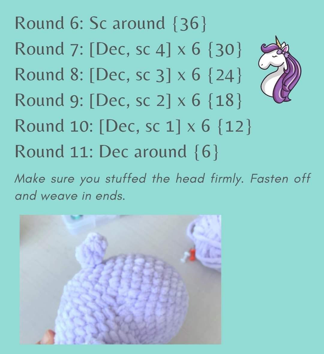Free Crochet Unicorn Amigurumi Pattern Part 2 - Purple Head Tutorial