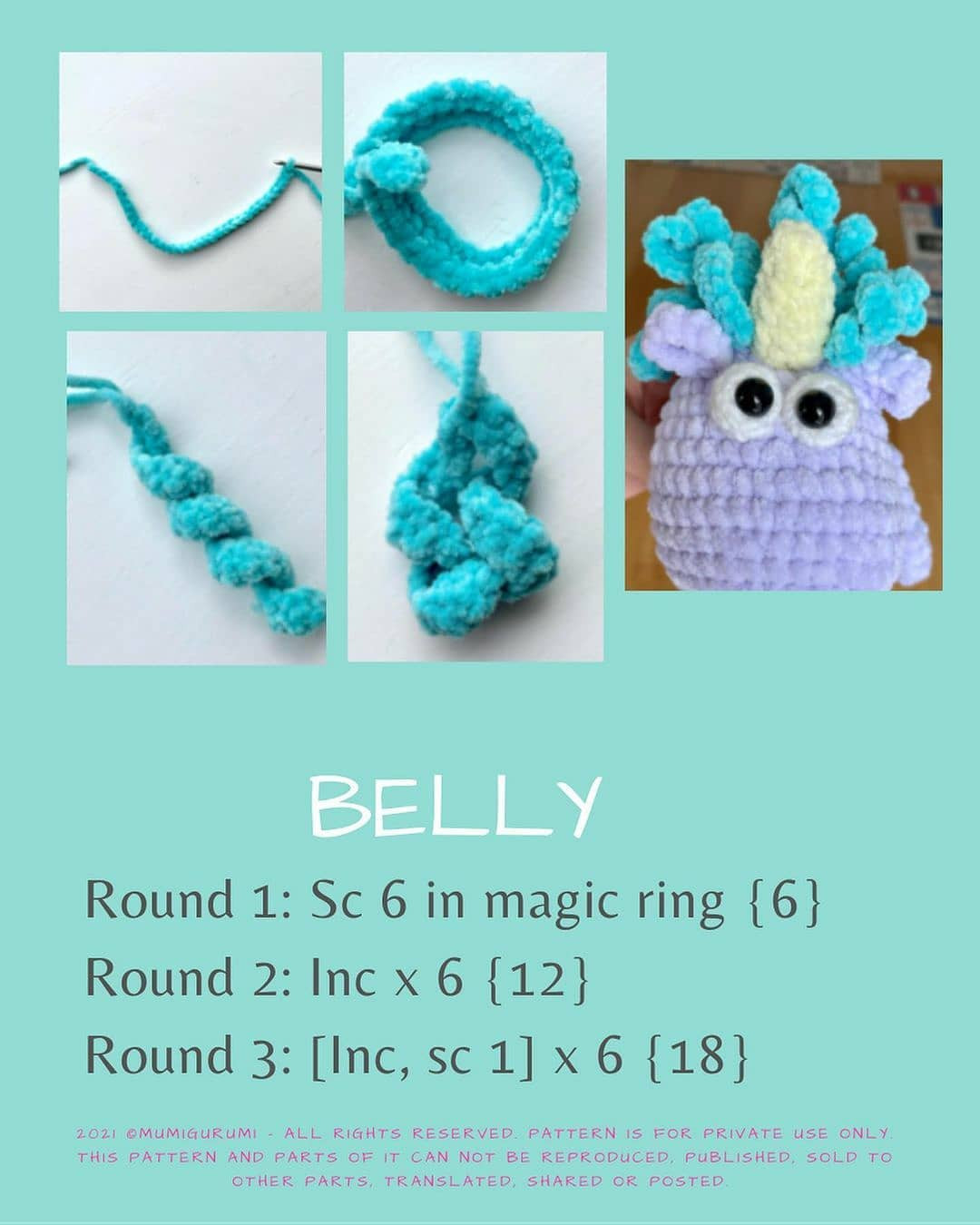 Free Crochet Unicorn Amigurumi Pattern Part 2 - Purple Head Tutorial