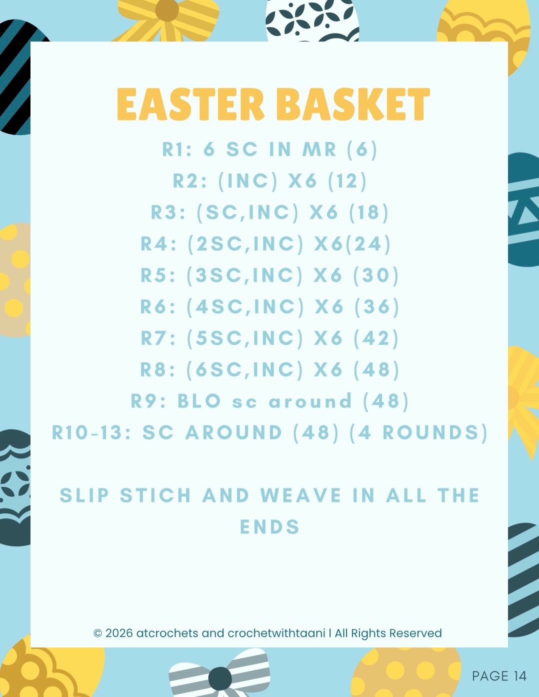 Free Easter Basket and Easter Egg Crochet Pattern: Striped, Heart, Bow, Bunny Eggs