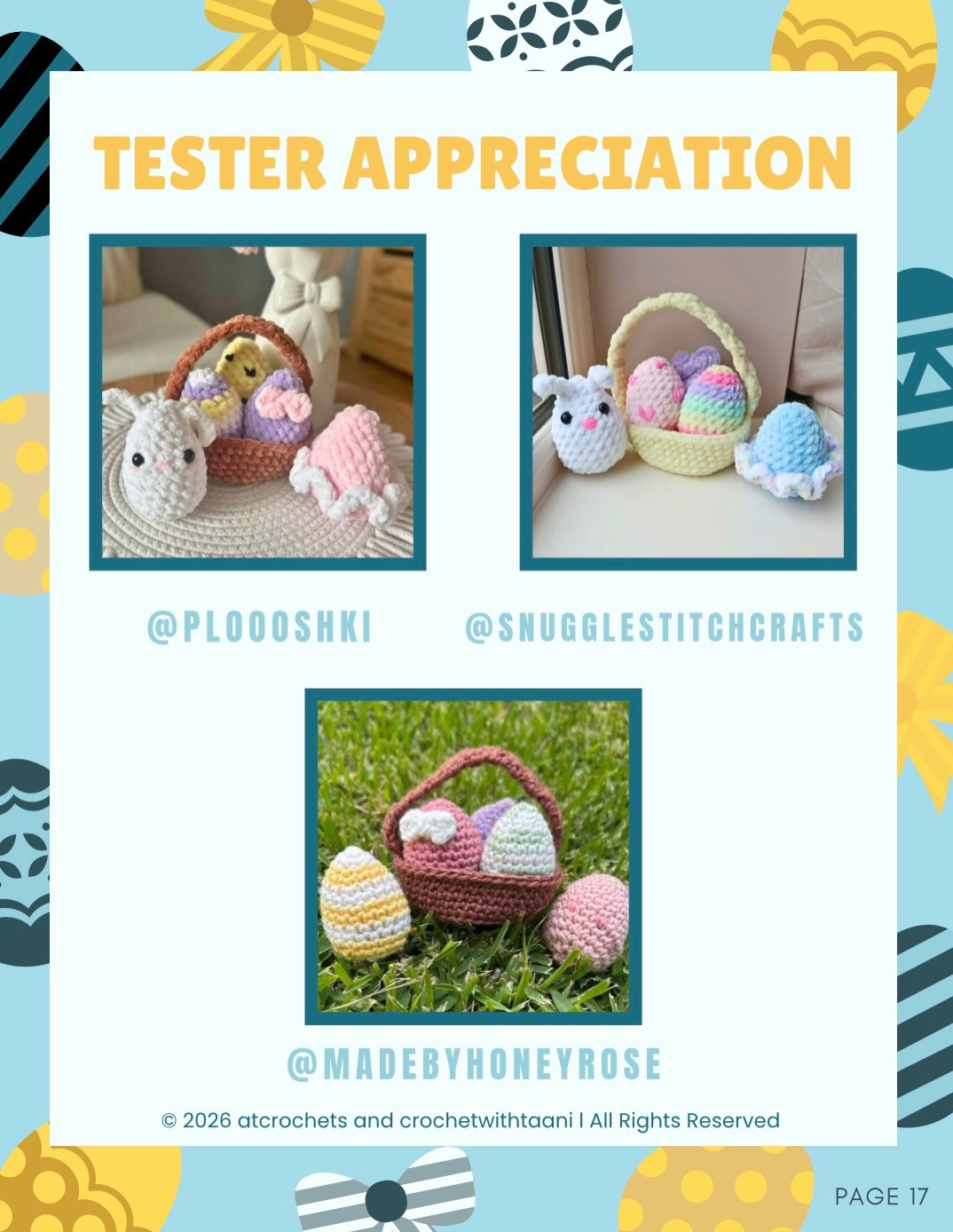 Free Easter Basket and Easter Egg Crochet Pattern: Striped, Heart, Bow, Bunny Eggs