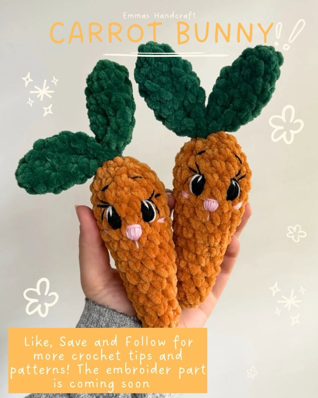 Free Easter Crochet Pattern: The Carrot Bunny Amigurumi Tutorial with Chenille Yarn