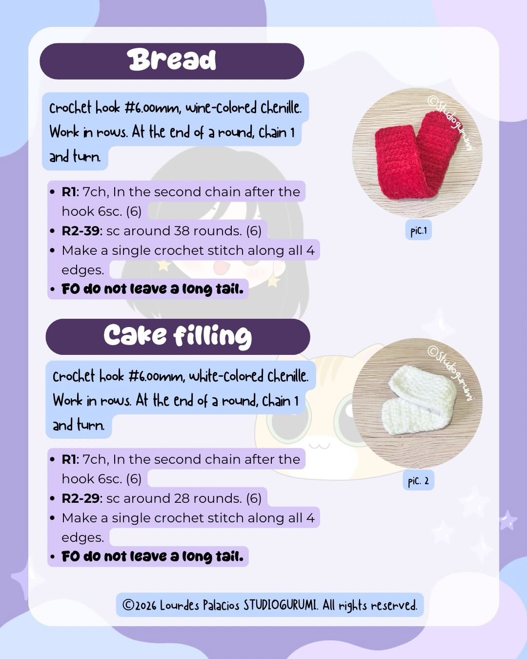 Free English Crochet Pattern: Kirby Roll Cake Amigurumi with Chenille and Cotton Yarn