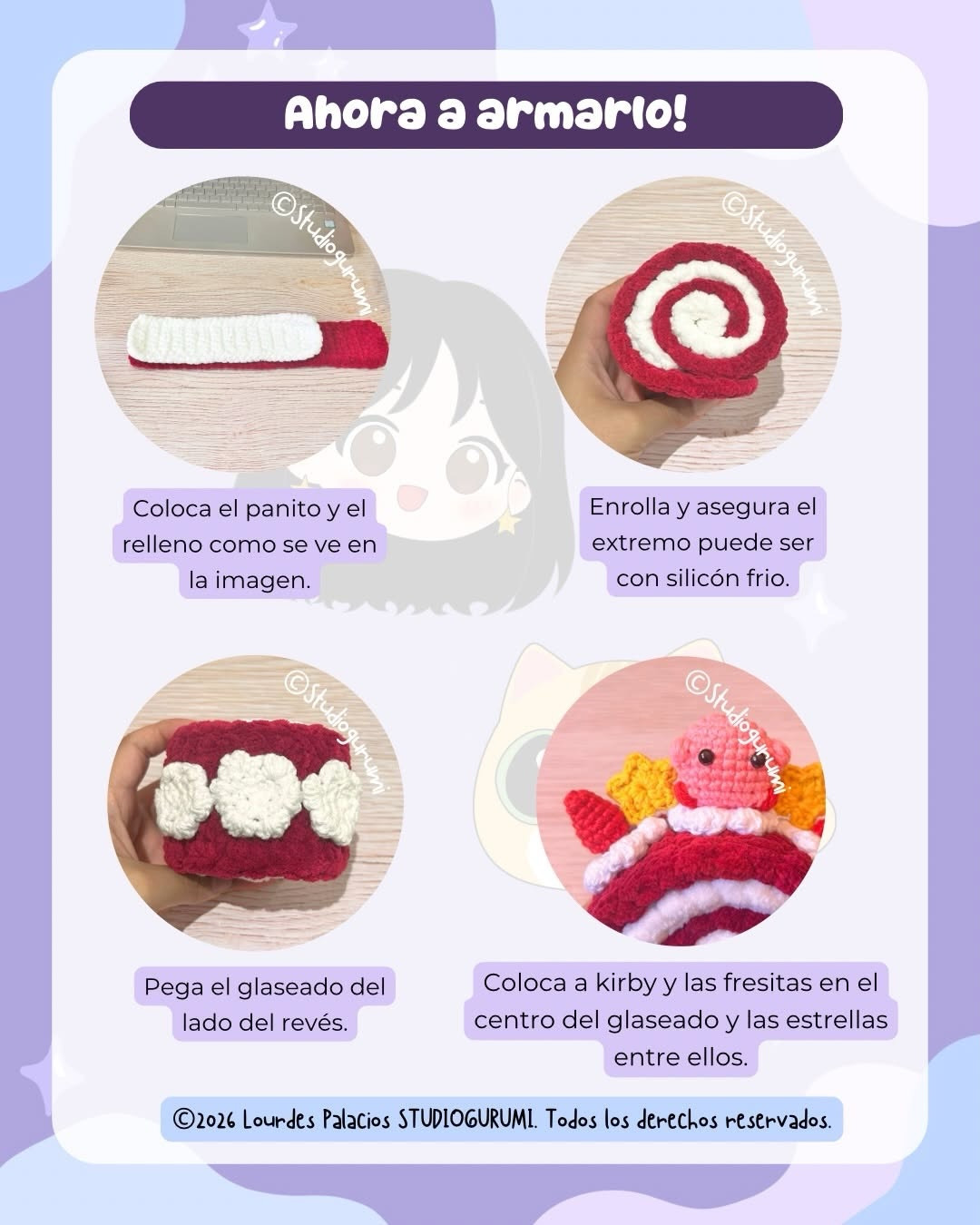 Free English Crochet Pattern: Kirby Roll Cake Amigurumi with Chenille and Cotton Yarn