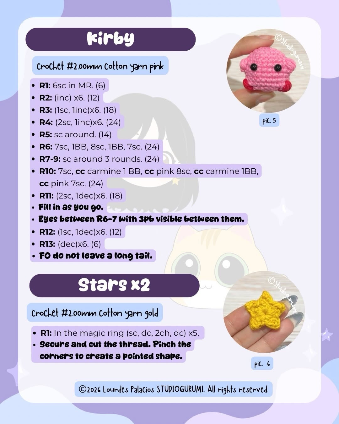 Free English Crochet Pattern: Kirby Roll Cake Amigurumi with Chenille and Cotton Yarn