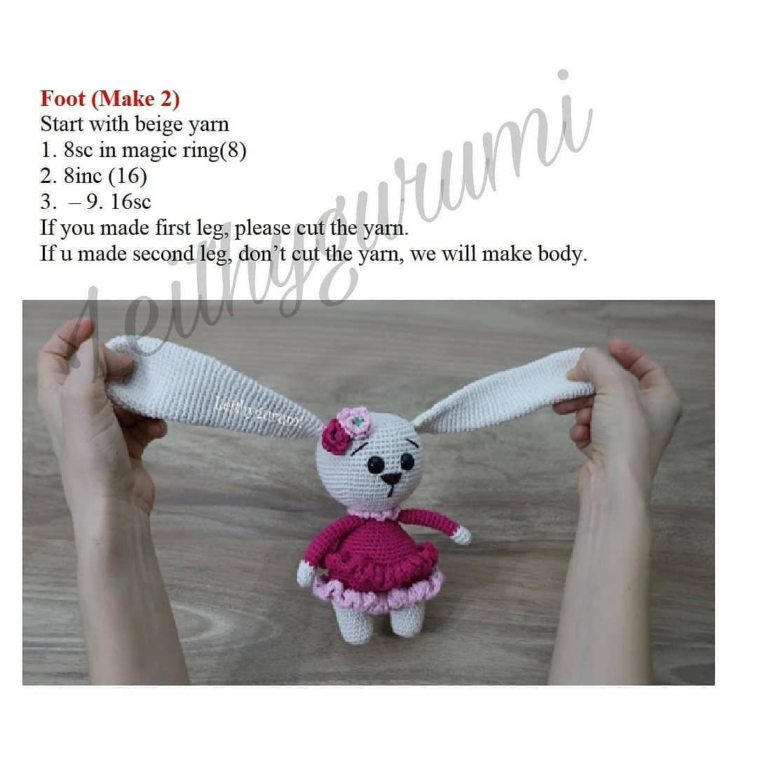Free English Pattern: Cute Beige Bunny Amigurumi with Pink Dress and Flower