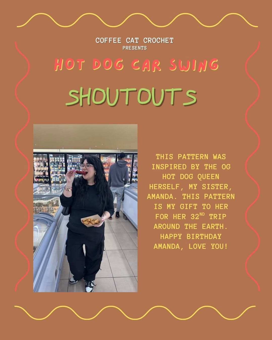 Free Hot Dog Car Swing Crochet Pattern by Coffee Cat Crochet