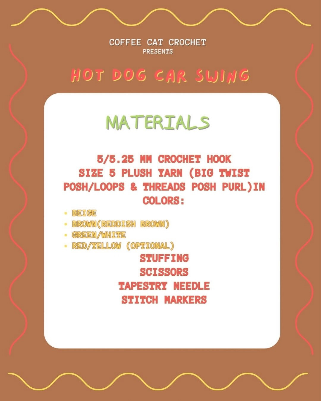 Free Hot Dog Car Swing Crochet Pattern by Coffee Cat Crochet