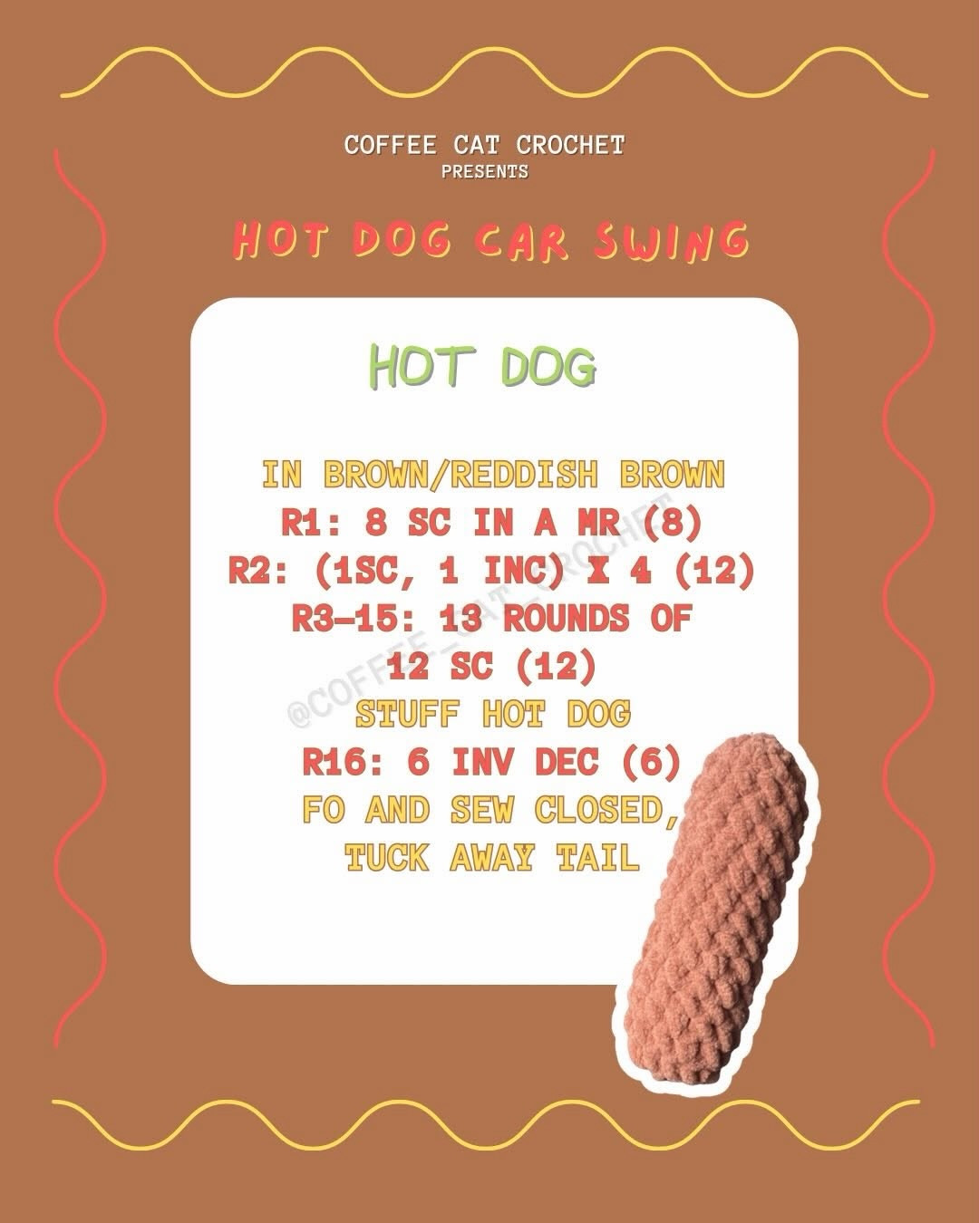 Free Hot Dog Car Swing Crochet Pattern by Coffee Cat Crochet