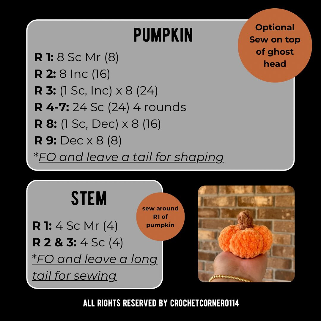 Free Jumbo Ghost Amigurumi Crochet Pattern with Pumpkin Topper