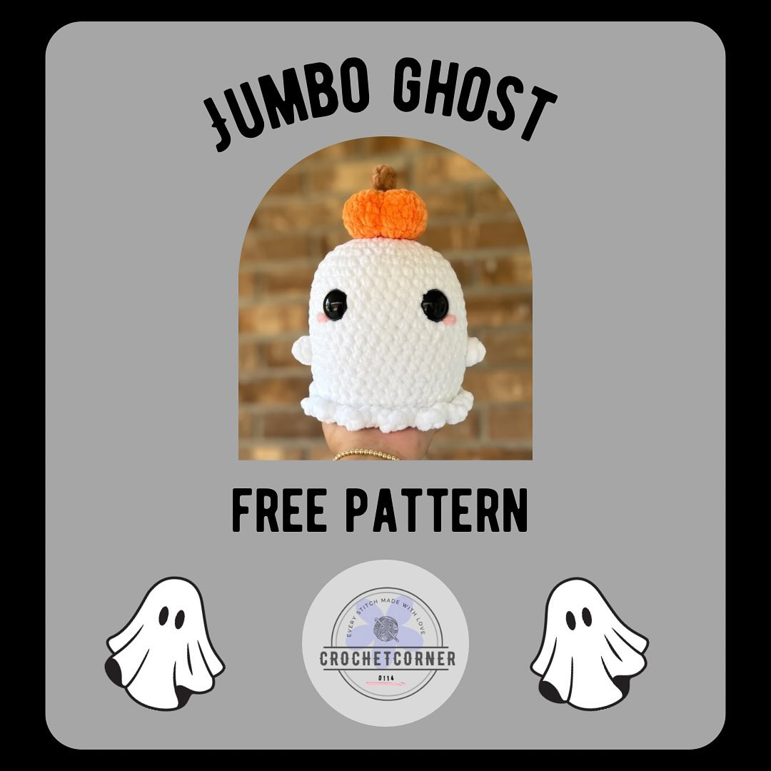 Free Jumbo Ghost Amigurumi Crochet Pattern with Pumpkin Topper