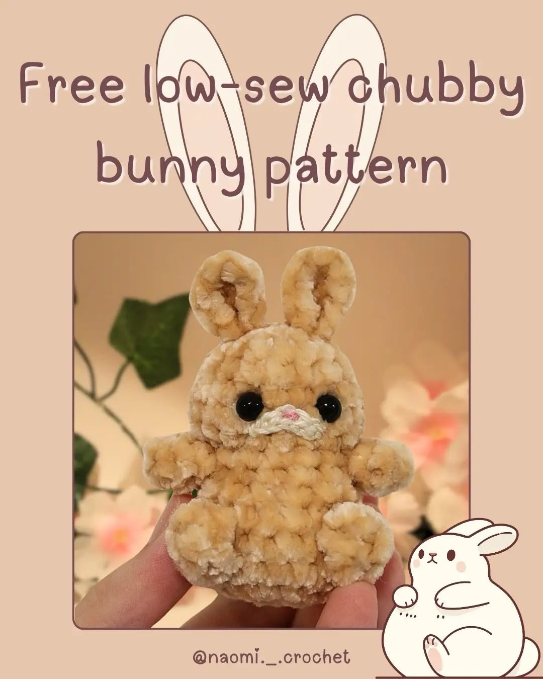 Free Low-Sew Chubby Bunny Crochet Pattern with Velvet Yarn