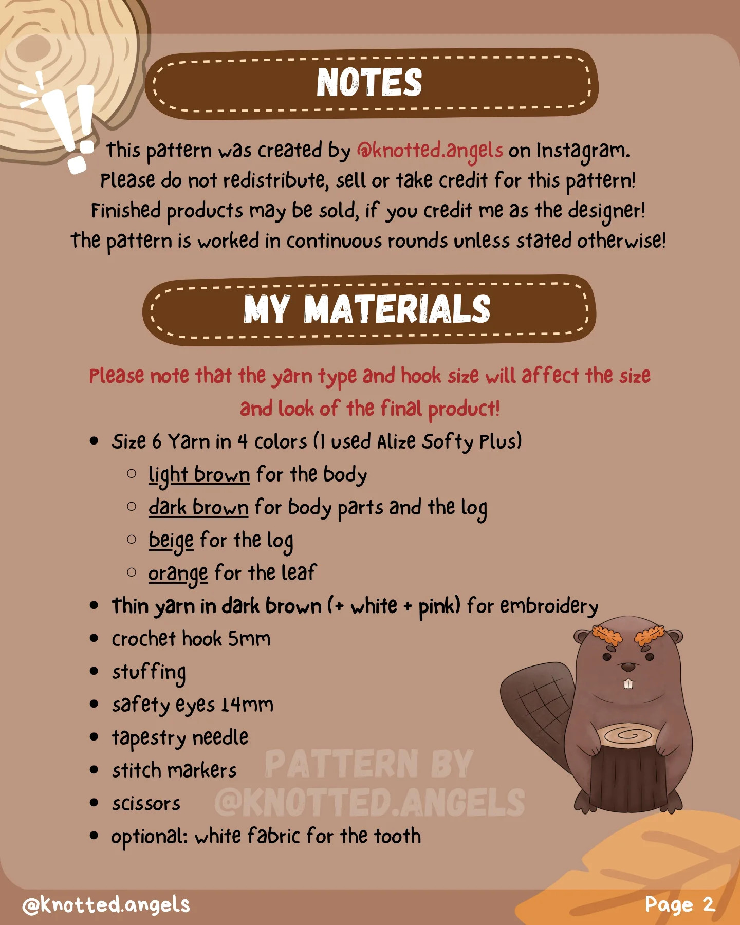 Free Low Sew Pattern Benny the Beaver Amigurumi Crochet Doll with Log