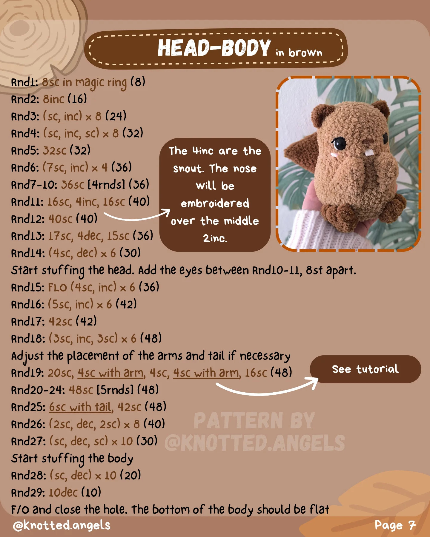 Free Low Sew Pattern Benny the Beaver Amigurumi Crochet Doll with Log