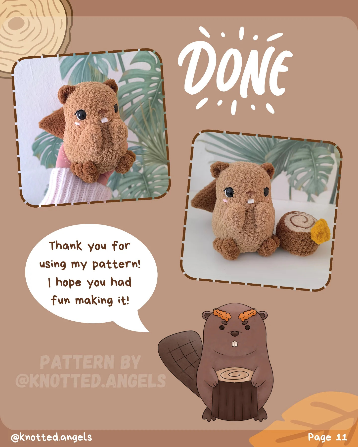 Free Low Sew Pattern Benny the Beaver Amigurumi Crochet Doll with Log