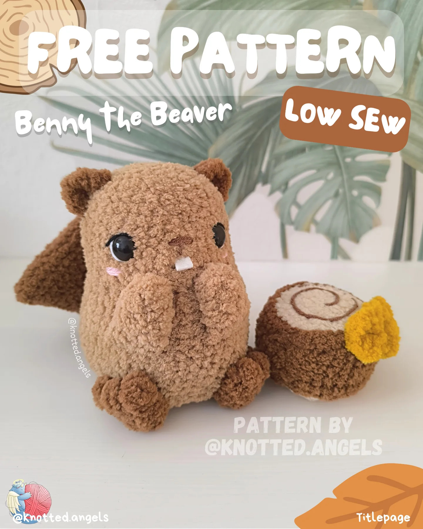 Free Low Sew Pattern Benny the Beaver Amigurumi Crochet Doll with Log