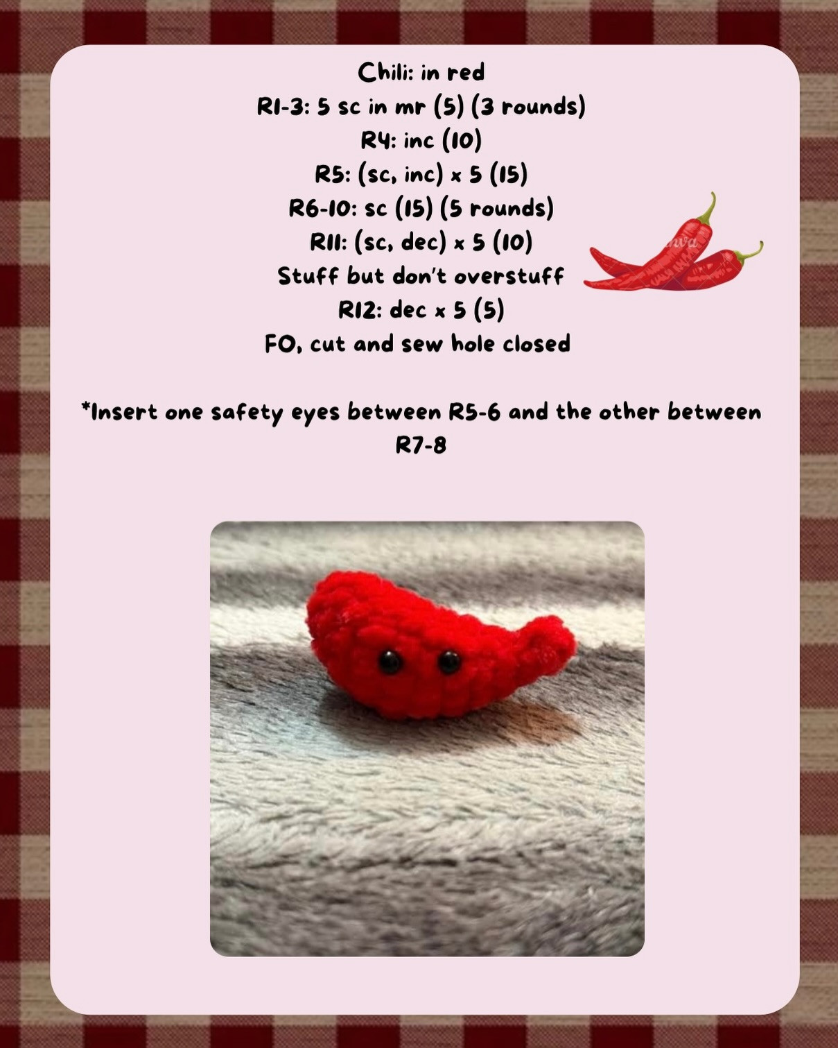 Free Mini Chilli Pepper Jellycat-inspired Crochet Pattern by @PIRES.PELUCHES