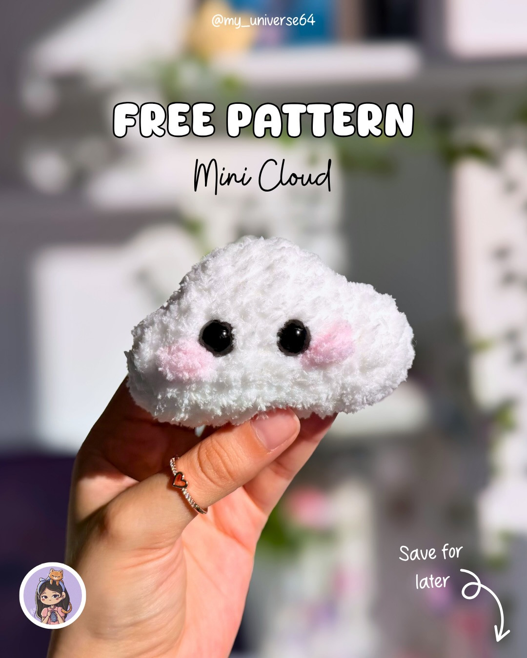 Free Mini Cloud Crochet Pattern: Cute White Amigurumi Plushie with Pink Cheeks