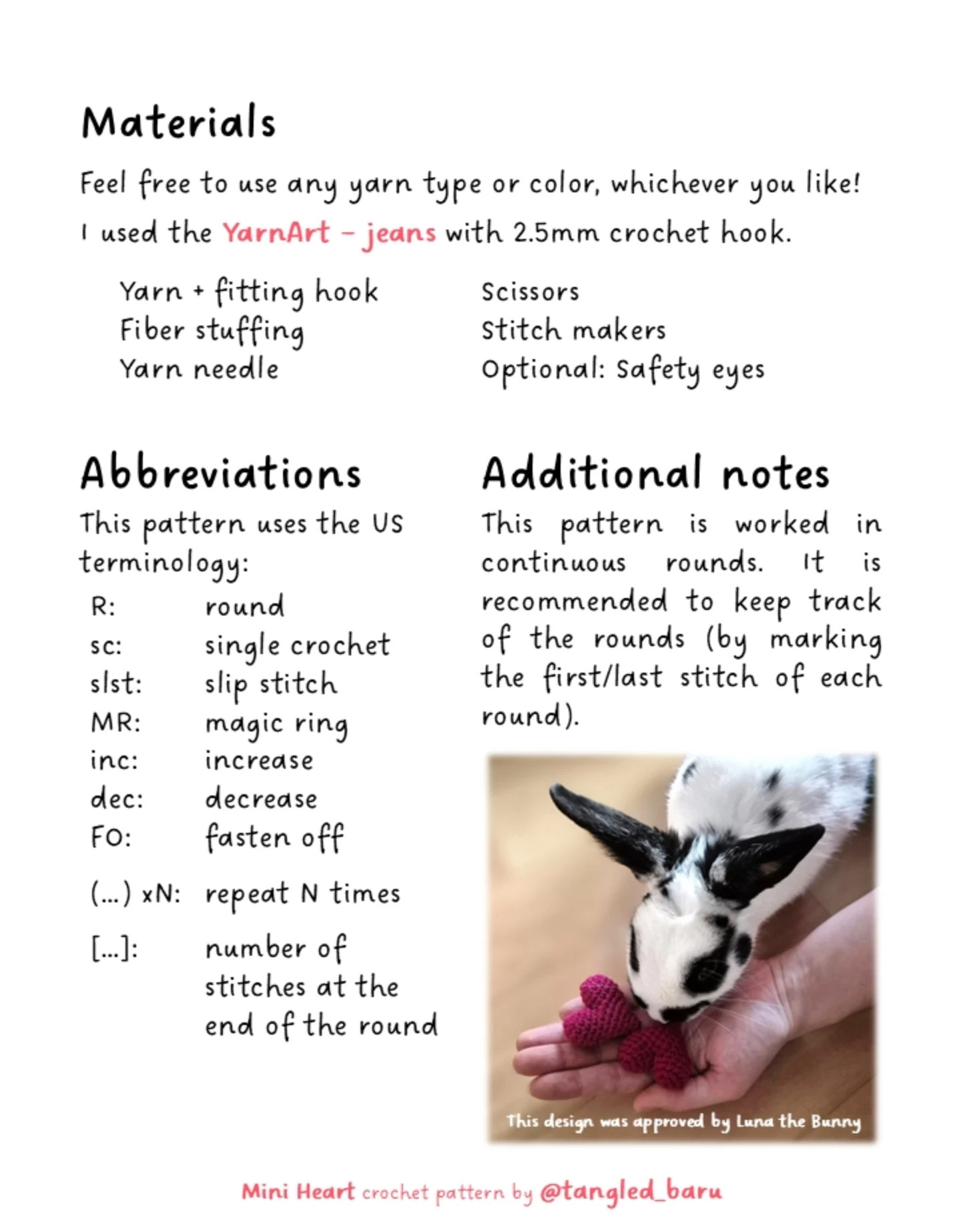 Free Mini Heart Crochet Pattern - No Sew Beginner Tutorial by Tangled Baru