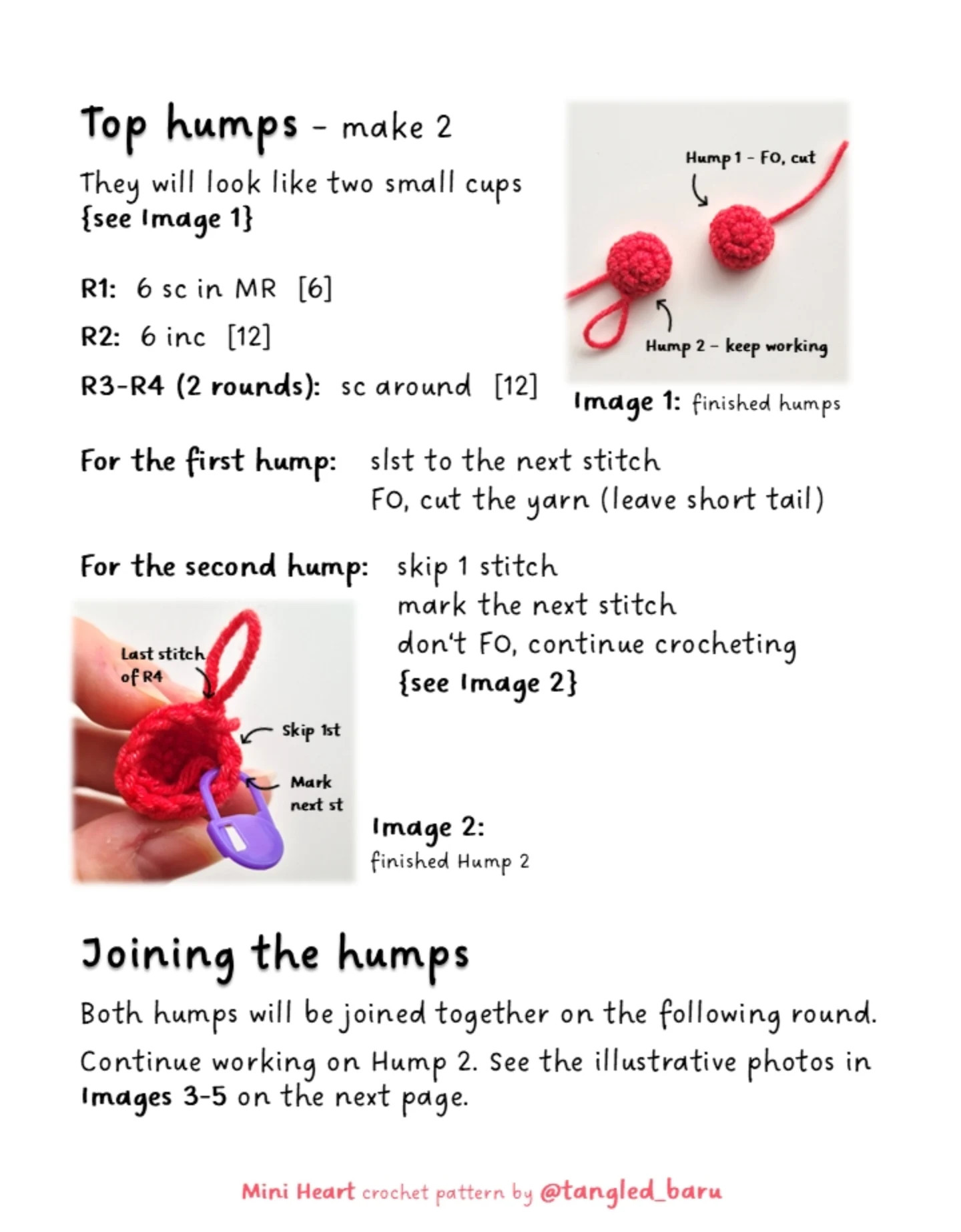 Free Mini Heart Crochet Pattern - No Sew Beginner Tutorial by Tangled Baru