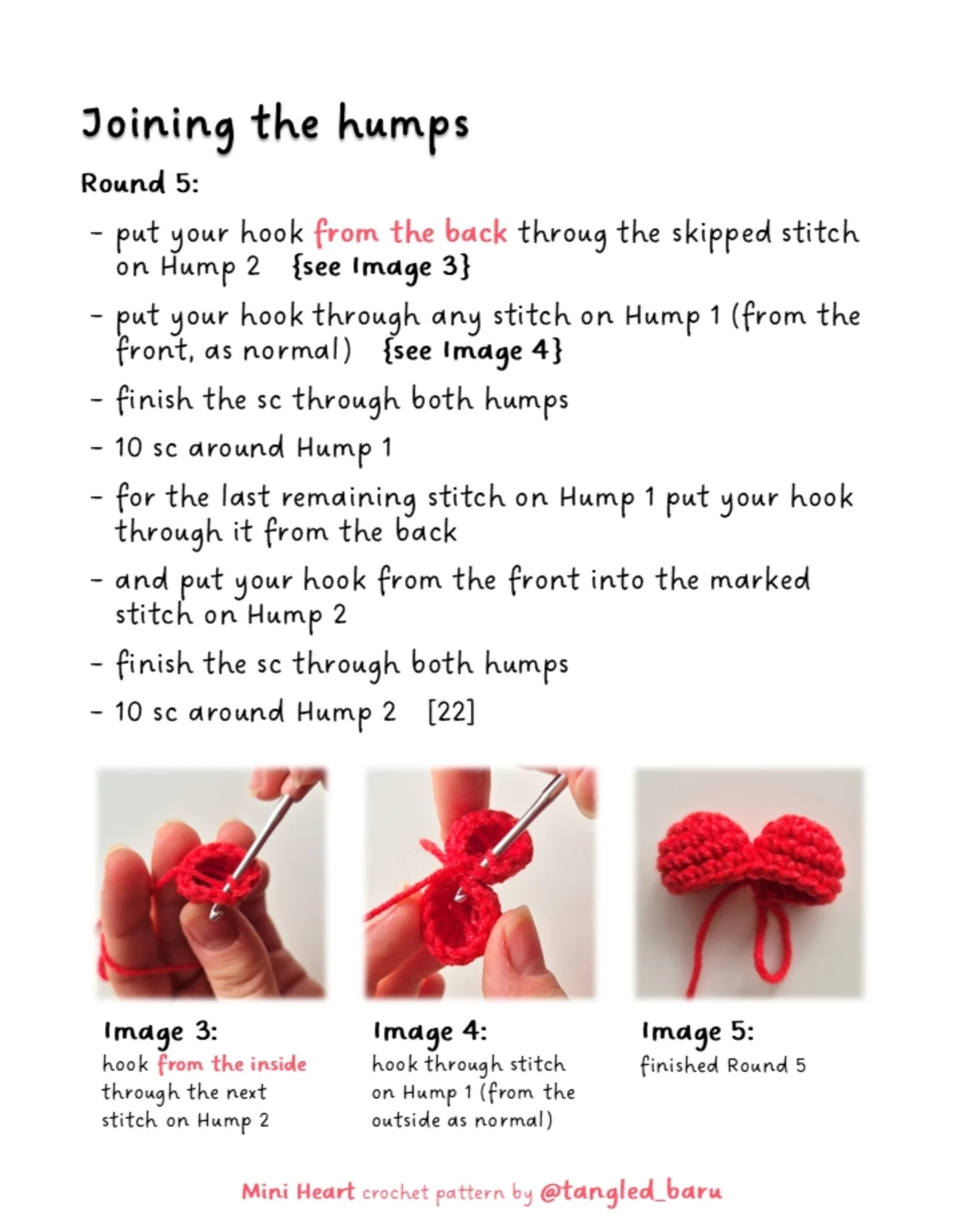 Free Mini Heart Crochet Pattern - No Sew Beginner Tutorial by Tangled Baru