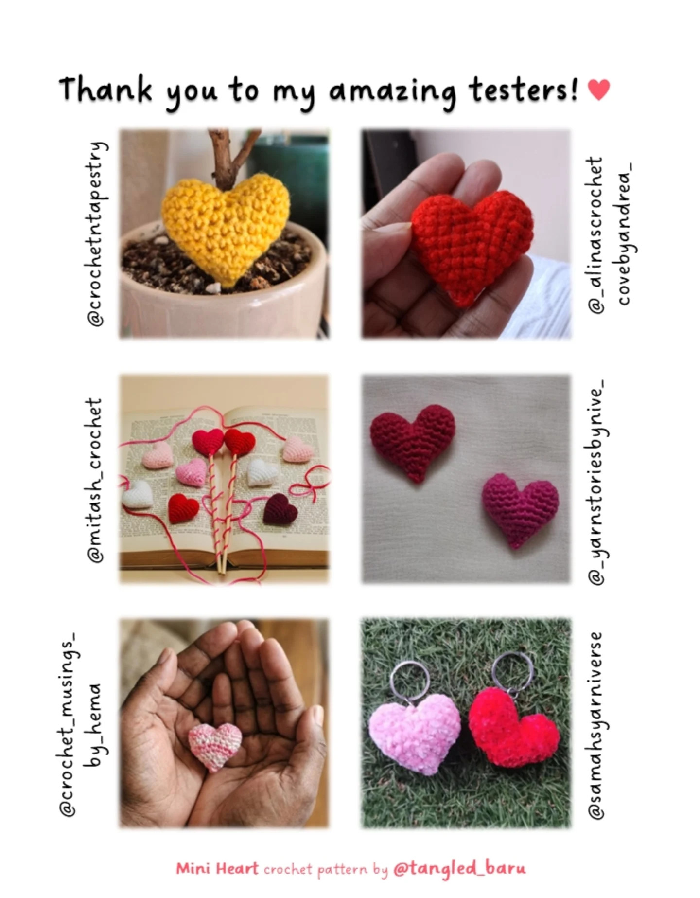 Free Mini Heart Crochet Pattern - No Sew Beginner Tutorial by Tangled Baru