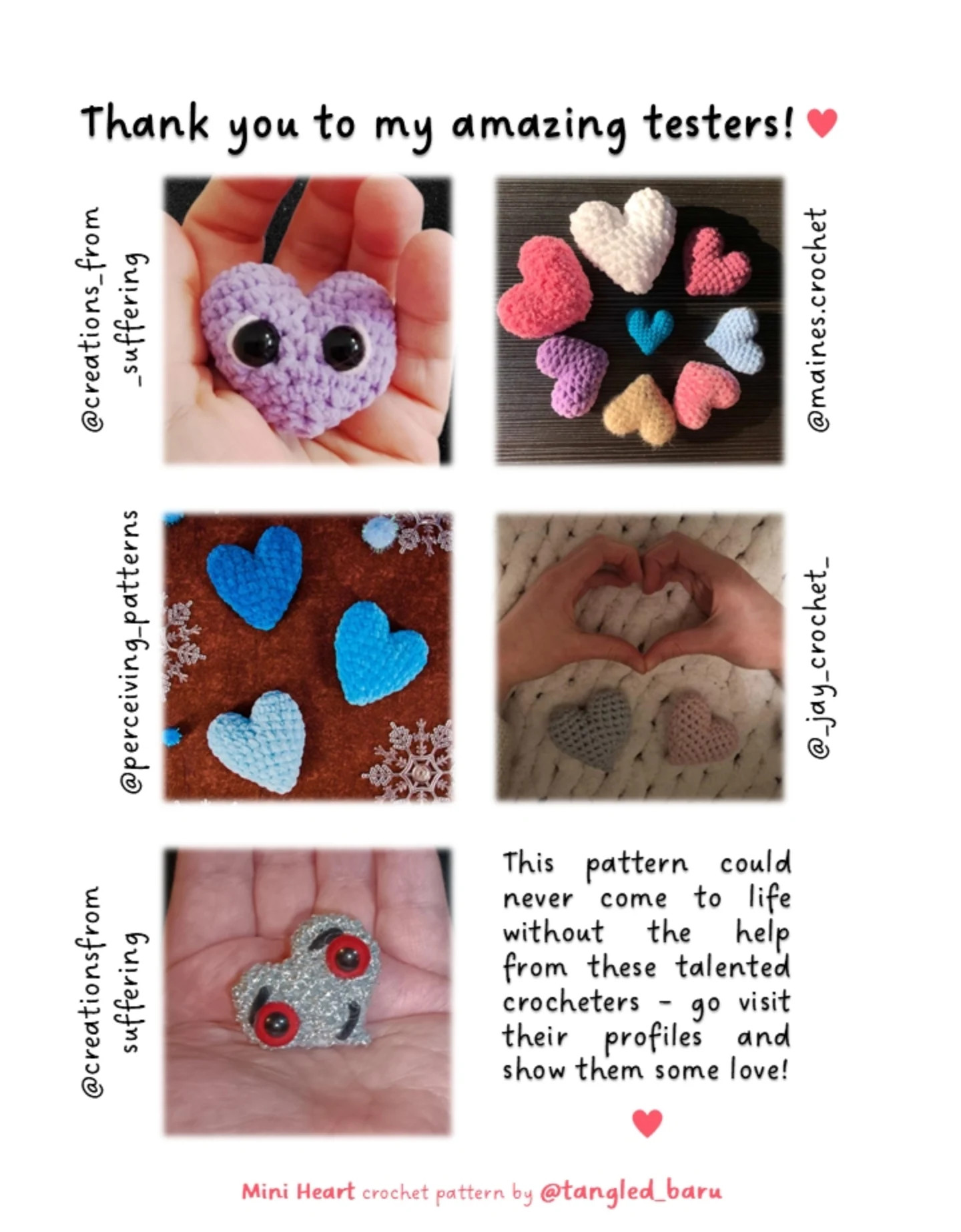 Free Mini Heart Crochet Pattern - No Sew Beginner Tutorial by Tangled Baru