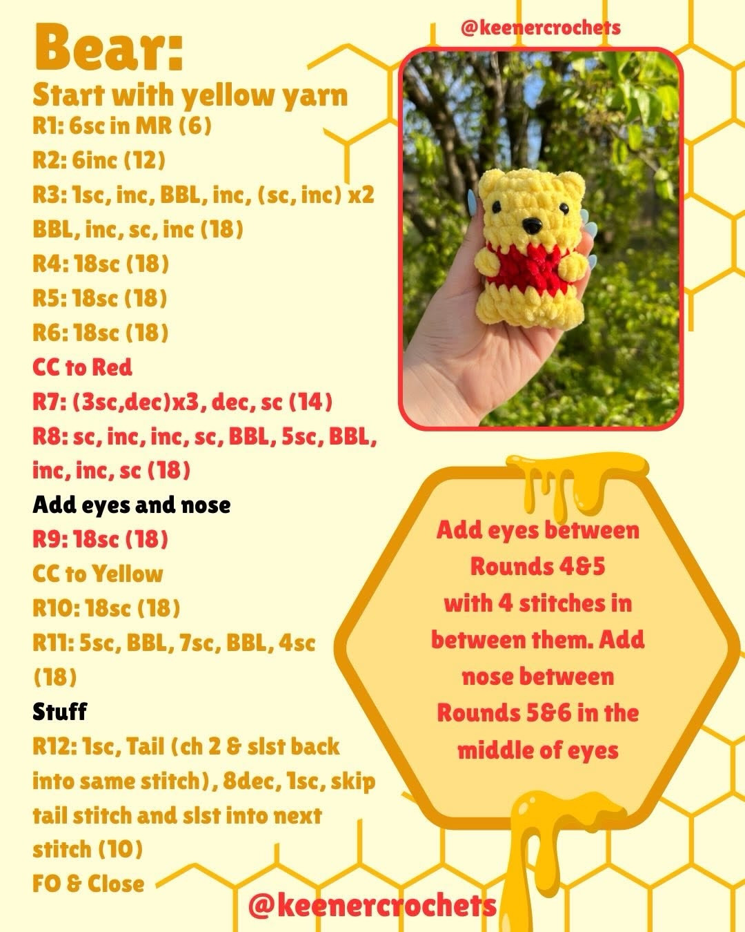 Free Mini Yellow Bear Crochet Pattern with Red Shirt