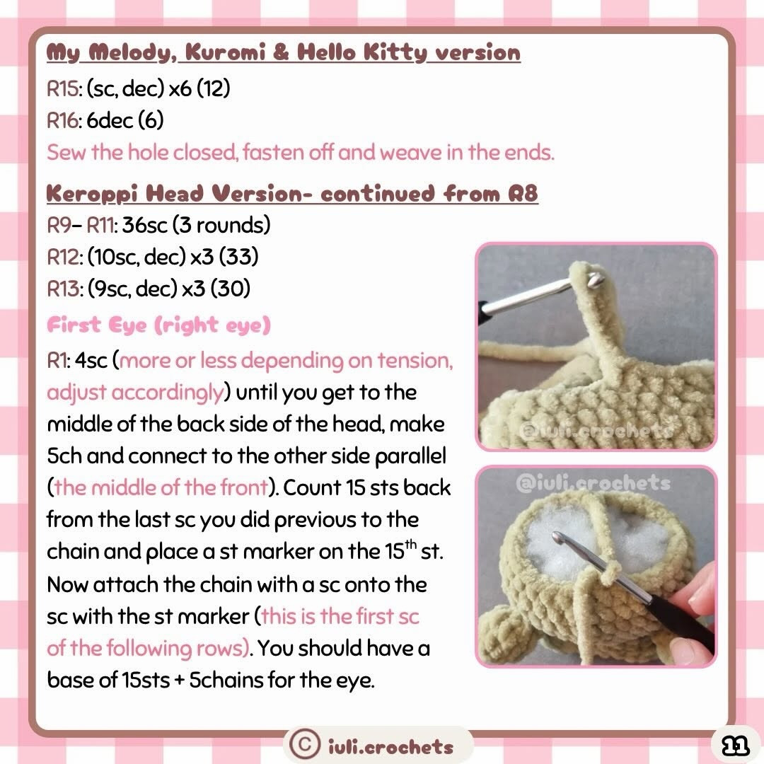 Free No-Sew Crochet Pattern for Sanrio Characters: Hello Kitty, My Melody, Pompompurin, Cinnamoroll, Kuromi and Keroppi