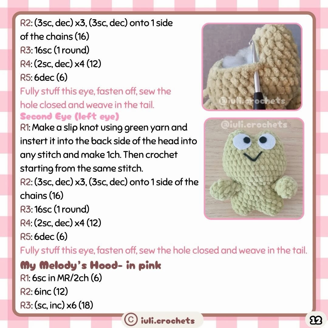 Free No-Sew Crochet Pattern for Sanrio Characters: Hello Kitty, My Melody, Pompompurin, Cinnamoroll, Kuromi and Keroppi