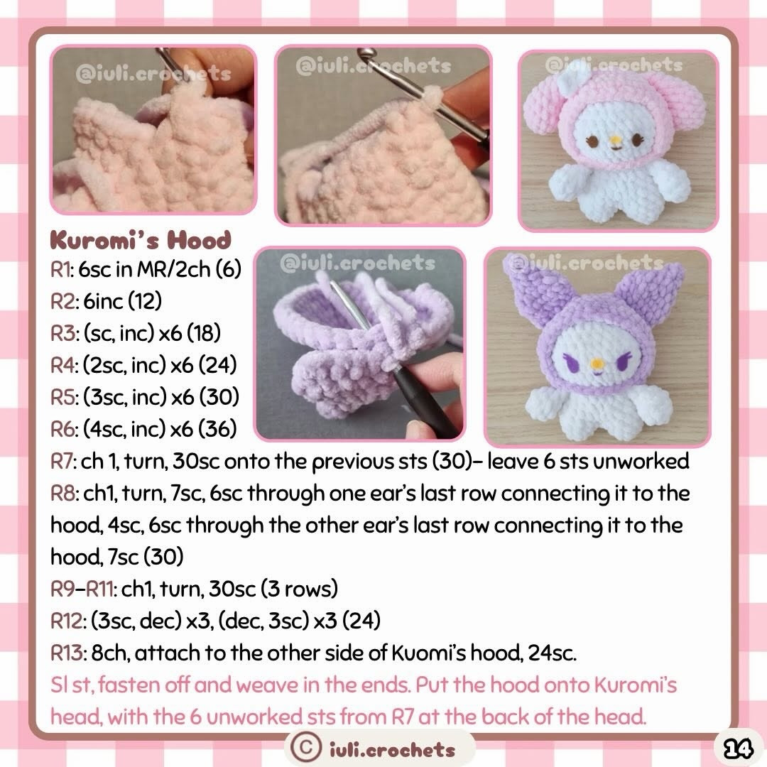 Free No-Sew Crochet Pattern for Sanrio Characters: Hello Kitty, My Melody, Pompompurin, Cinnamoroll, Kuromi and Keroppi