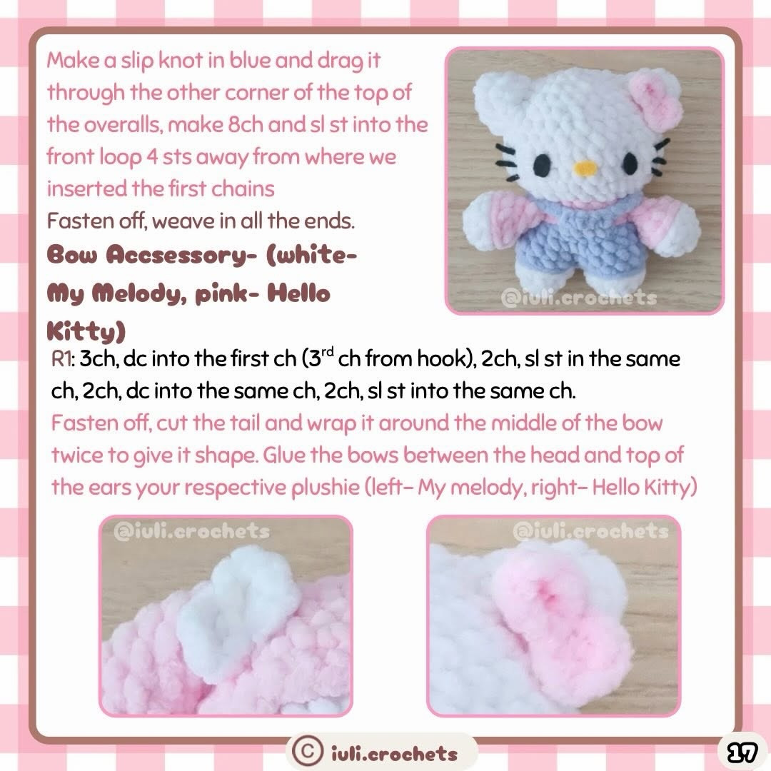 Free No-Sew Crochet Pattern for Sanrio Characters: Hello Kitty, My Melody, Pompompurin, Cinnamoroll, Kuromi and Keroppi