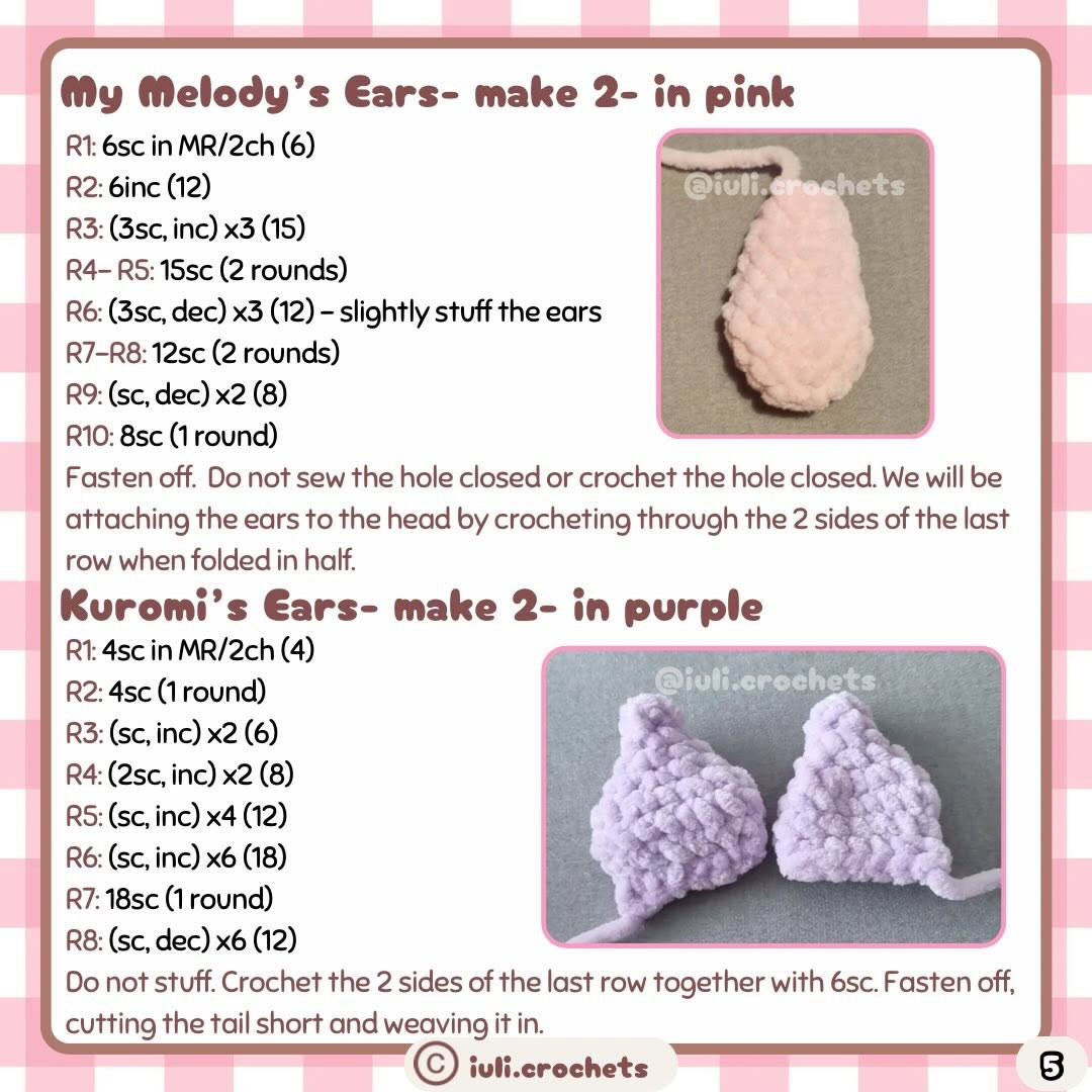 Free No-Sew Crochet Pattern for Sanrio Characters: Hello Kitty, My Melody, Pompompurin, Cinnamoroll, Kuromi and Keroppi