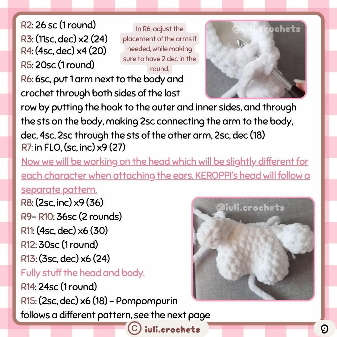 Free No-Sew Crochet Pattern for Sanrio Characters: Hello Kitty, My Melody, Pompompurin, Cinnamoroll, Kuromi and Keroppi