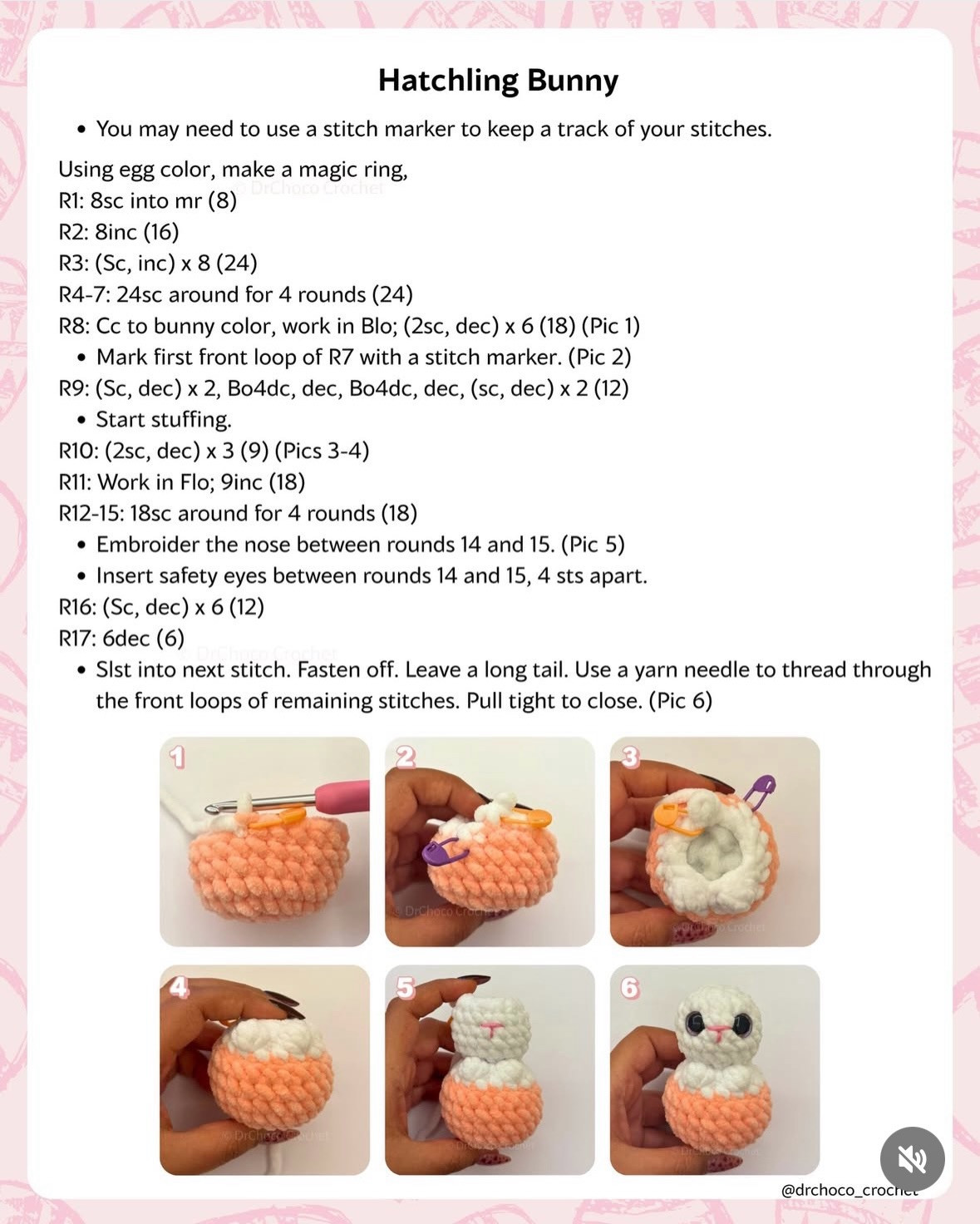 Free No-Sew Hatchling Bunny Amigurumi Crochet Pattern by DrChoco Crochet