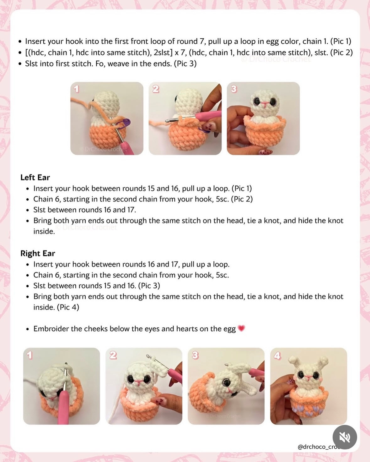 Free No-Sew Hatchling Bunny Amigurumi Crochet Pattern by DrChoco Crochet