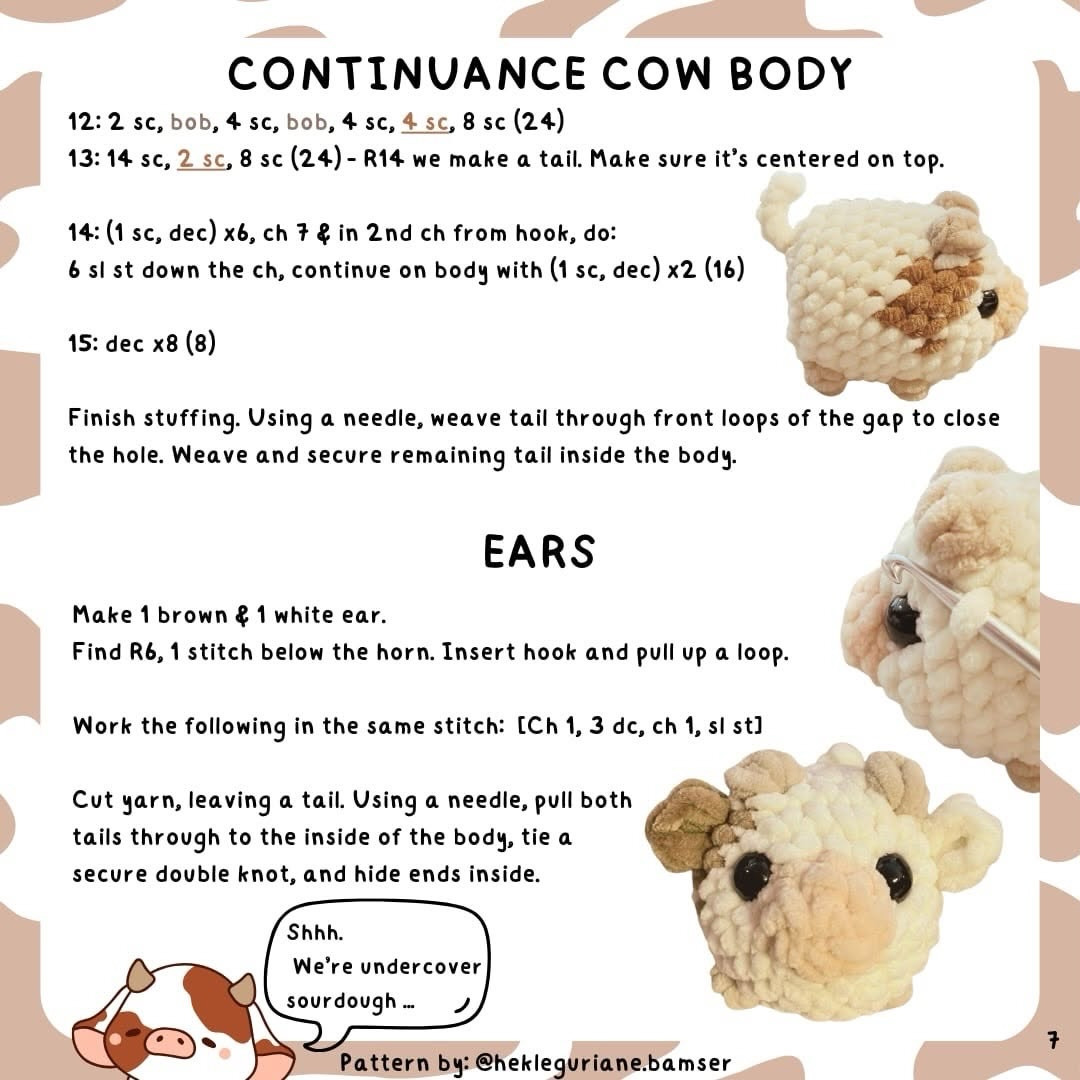 Free No-Sew Loaf Cow Crochet Pattern with Chenille Yarn by @hekleguriane.bamser