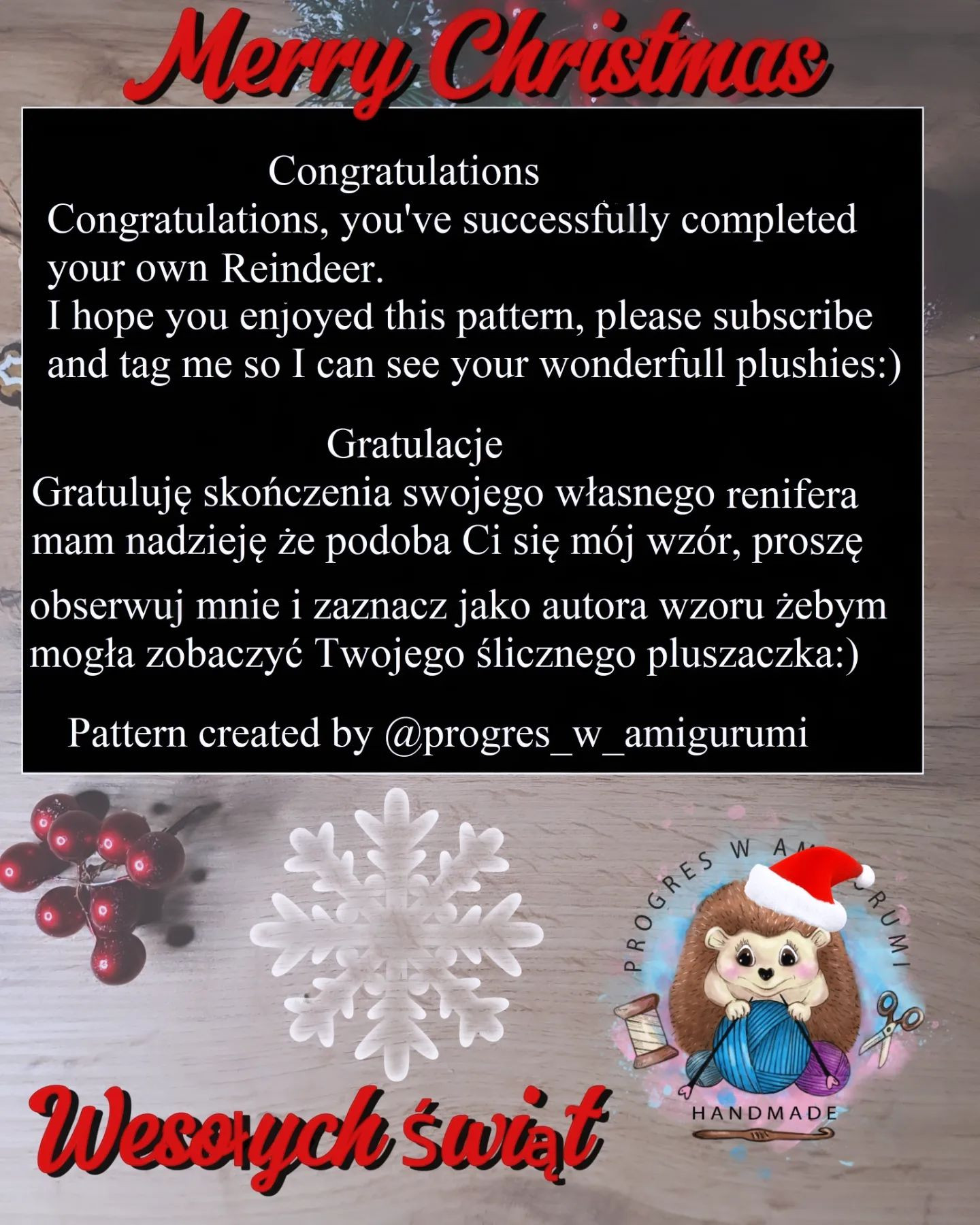 Free Pattern Christmas Reindeer Amigurumi - Beige Body, Brown Horns, Red Nose