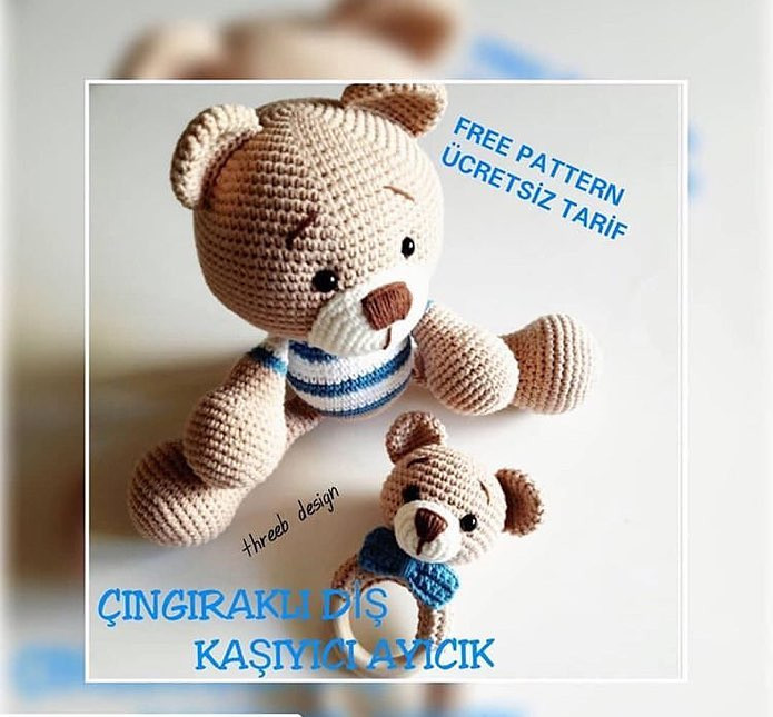 Free Pattern: Crochet Teething Bear Amigurumi by Threeb Design