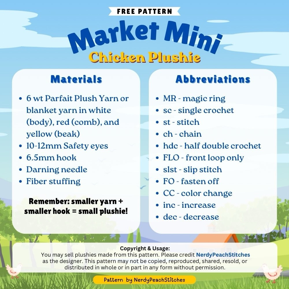 Free Pattern Market Mini Chicken Plushie: White and Blue Amigurumi Tutorial by NerdyPeachStitches