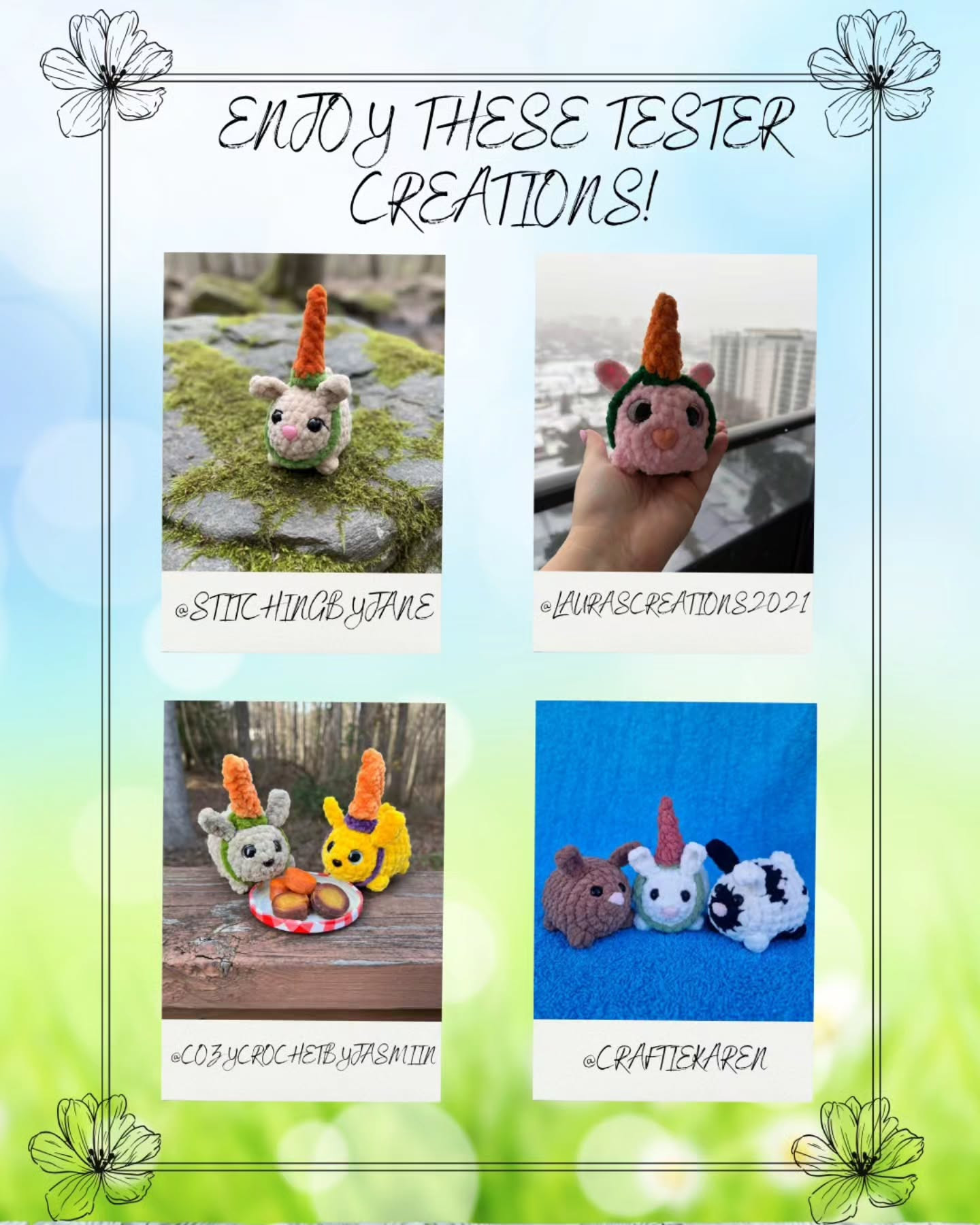 Free Pattern Mini Bunny with Carrot Unicorn Hat by Elise's Handmades