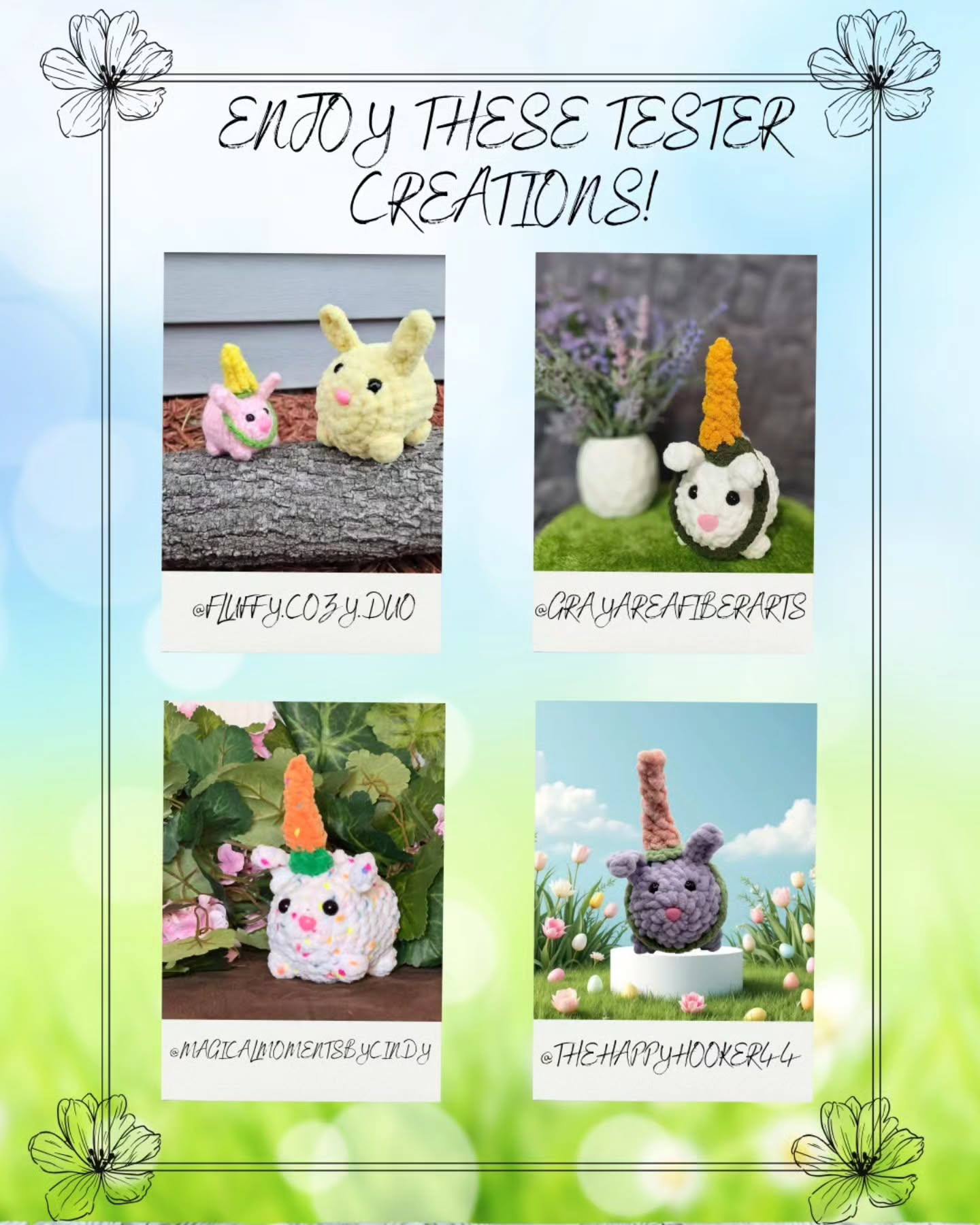 Free Pattern Mini Bunny with Carrot Unicorn Hat by Elise's Handmades