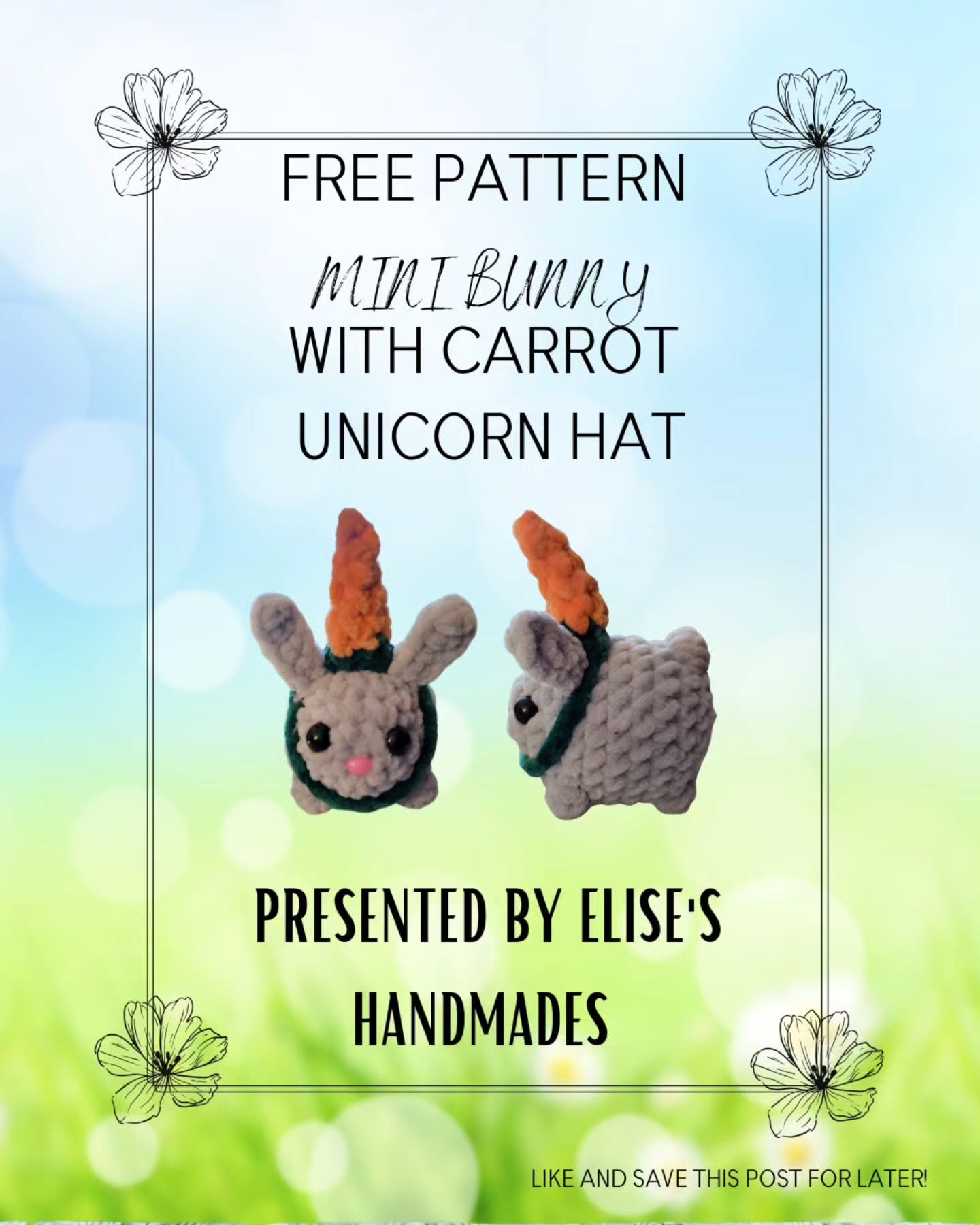 Free Pattern Mini Bunny with Carrot Unicorn Hat by Elise's Handmades